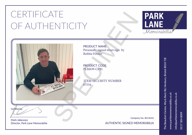 ROBBIE FOWLER PERSONALLY SIGNED LIVERPOOL ANFIELD METAL ROAD SIGN FRAMED IN A CLASSIC FRAME PLM639-CFB1