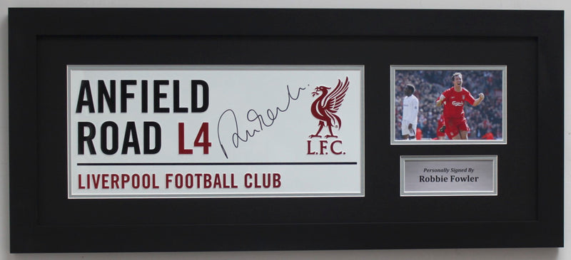 ROBBIE FOWLER PERSONALLY SIGNED LIVERPOOL ANFIELD METAL ROAD SIGN FRAMED IN A CLASSIC FRAME PLM639-CFB1