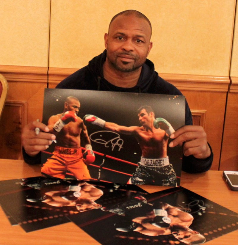JOE CALZAGHE & ROY JONES Jr. DUEL SIGNED PHOTOGRAPH FRAMED IN A PREMIUM FRAME  PLM72-SPF1