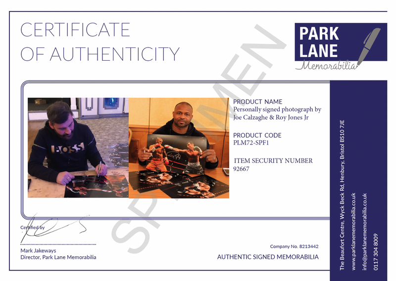 JOE CALZAGHE & ROY JONES Jr. DUEL SIGNED PHOTOGRAPH FRAMED IN A PREMIUM FRAME  PLM72-SPF1