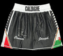 JOE CALZAGHE HAND SIGNED ' ROY JONES JR' FIGHT REPLICA BOXING SHORTS PLM923