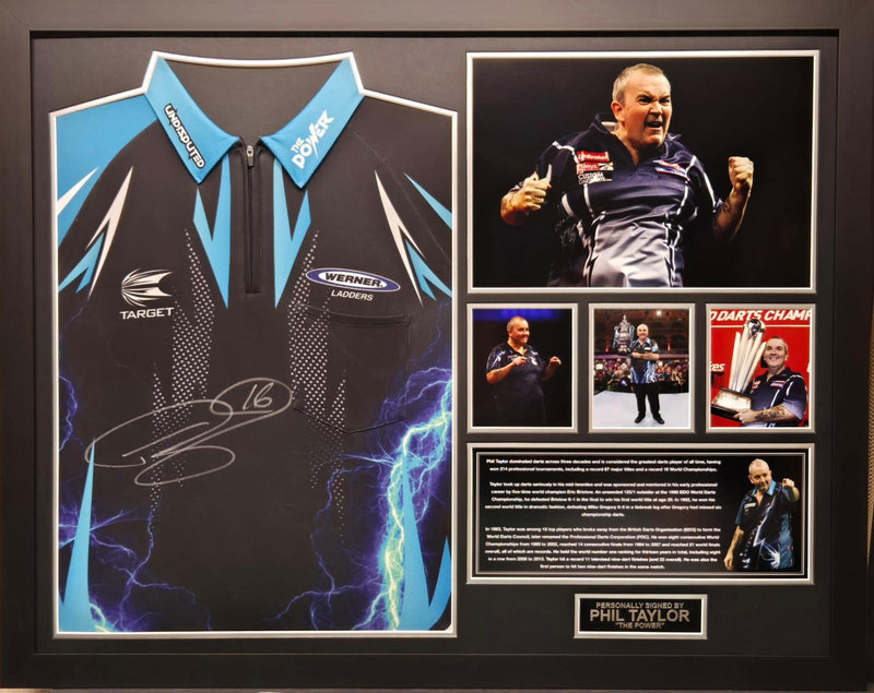PHIL TAYLOR SIGNED & FRAMED DARTS SHIRT