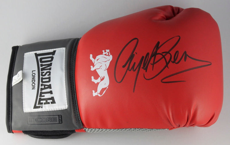 NIGEL BENN PERSONALLY SIGNED RED BOXING GLOVE - RIGHT HAND - LANDSCAPE SIGNATURE