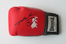 SUGAR RAY LEONARD - SIGNED RED BOXING GLOVE - LEFT HAND LANDSCAPE SIGNATURE