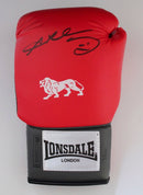 RAY LEONARD - SIGNED RED BOXING GLOVE - LEFT HAND PORTRAIT SIGNATURE