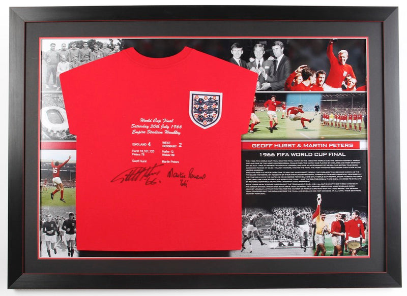 GEOFF HURST - MARTIN PETERS DUEL SIGNED SHIRT - LIMITED EDITION - PREMIUM FRAME