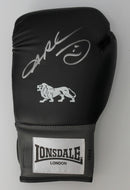 RAY LEONARD - SIGNED BLACK BOXING GLOVE - LEFT HAND PORTRAIT SIGNATURE