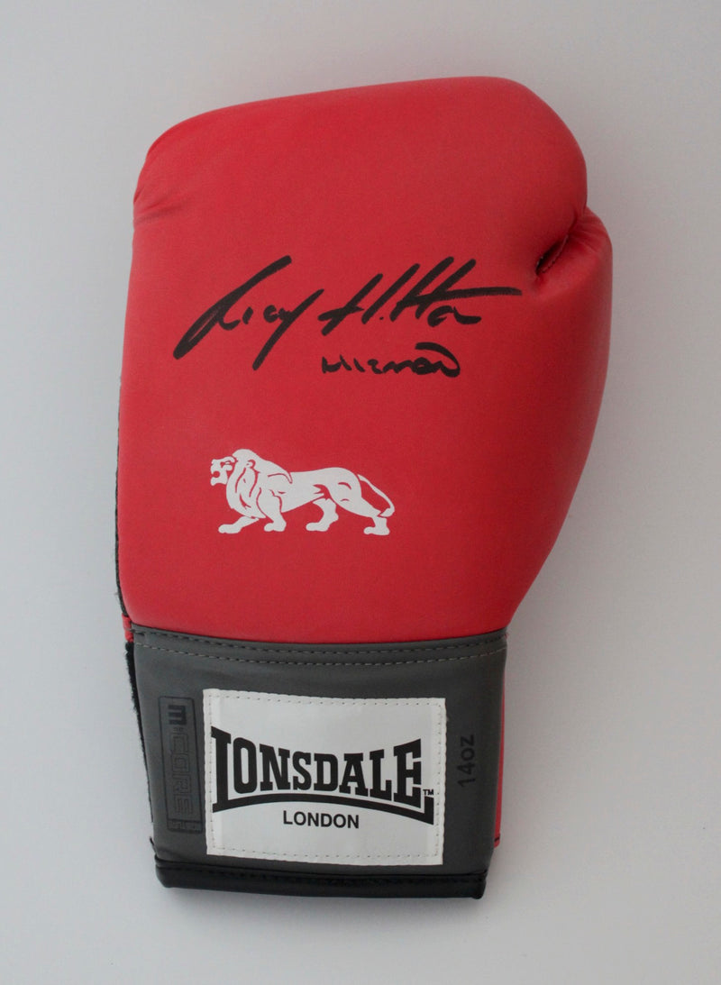 RICKY HATTON SIGNED RED LEFT HANDED BOXING GLOVE - PORTRAIT SIGNATURE