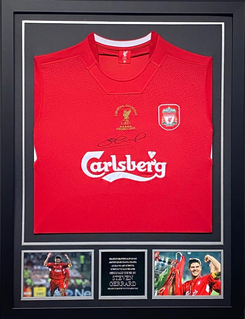 PERSONALLY SIGNED STEVEN GERRARD LIVERPOOL SHIRT - CHAMPIONS LEAGUE - BESPOKE FRAME