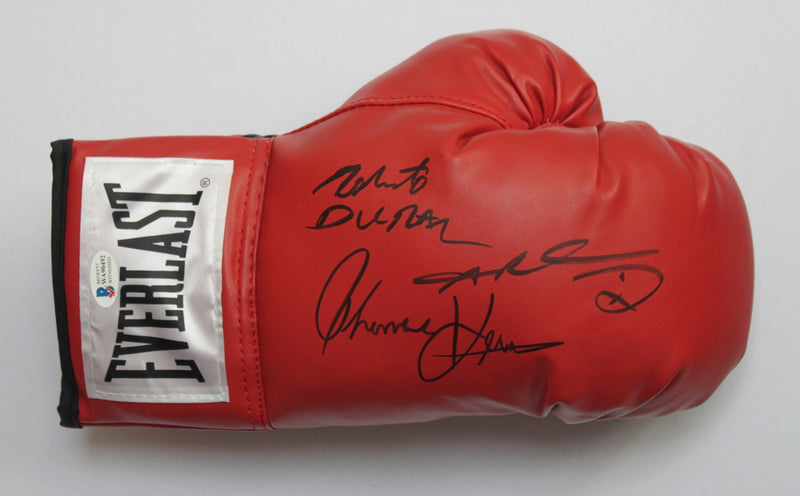 SUGAR RAY LEONARD, ROBERTO DURAN & THOMAS HEARNS  - SIGNED BOXING GLOVE - LANDSCAPE SIGNATURE - RIGHT HAND