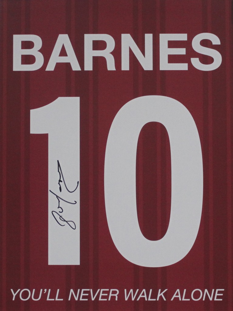 JOHN BARNES PERSONALLY SIGNED - LIVERPOOL PORTRAIT SHIRT PRINT WITH YOU'LL NEVER WALK ALONE