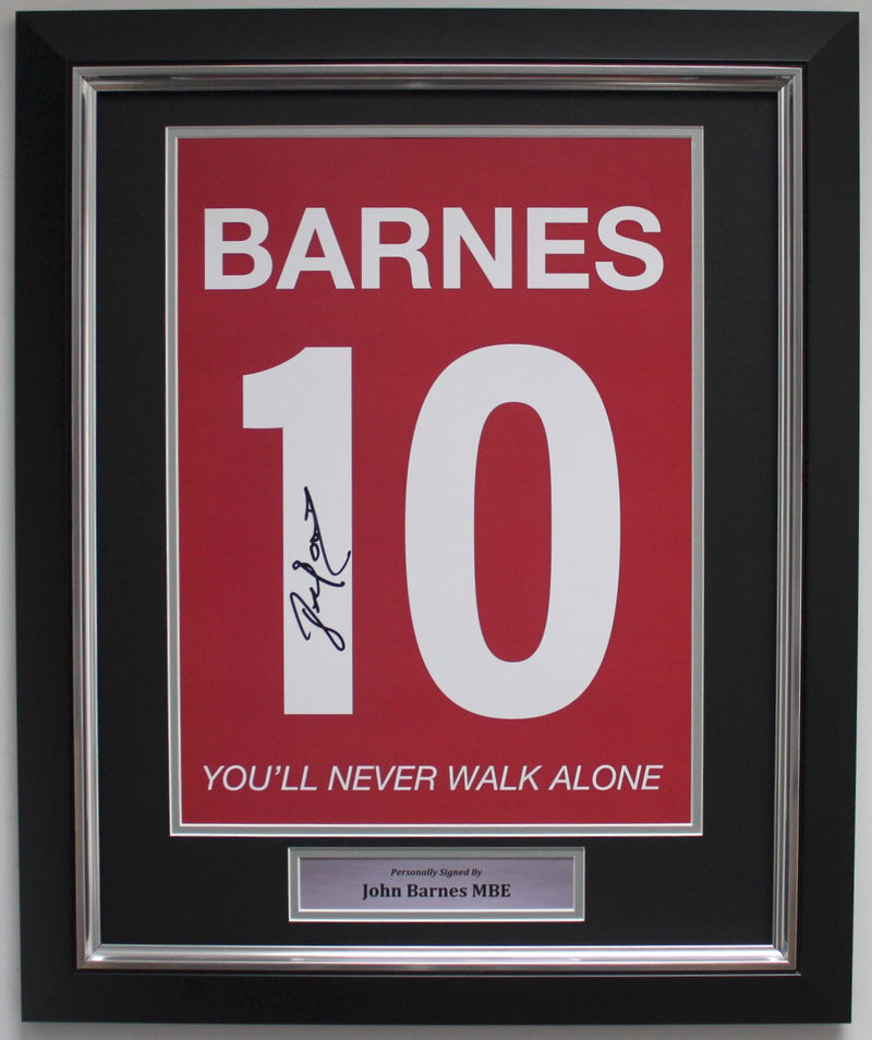 JOHN BARNES PERSONALLY SIGNED - LIVERPOOL PORTRAIT SHIRT PRINT - PREMIUM FRAME - WITH YOU'LL NEVER WALK ALONE
