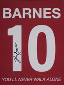 JOHN BARNES PERSONALLY SIGNED - LIVERPOOL PORTRAIT SHIRT PRINT WITH YOU'LL NEVER WALK ALONE