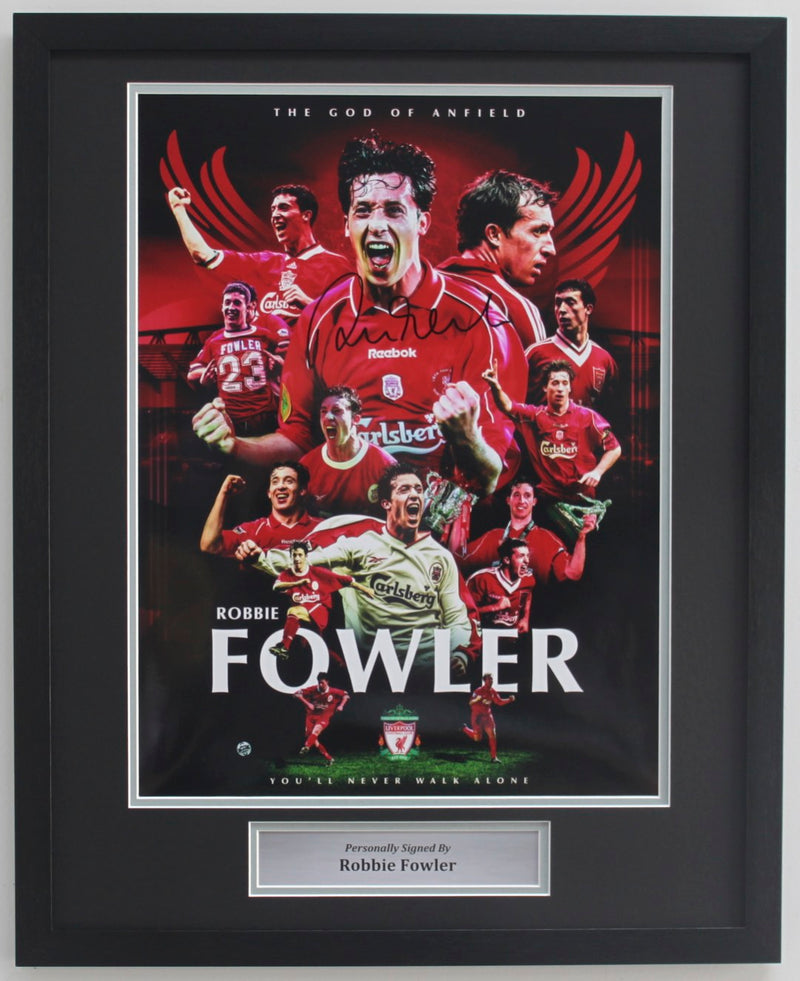 Robbie Fowler signed montage 16x12 inch photograph, 21x17 inch frame