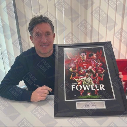 Robbie Fowler signed montage 16x12 inch photograph, 23x19 inch frame